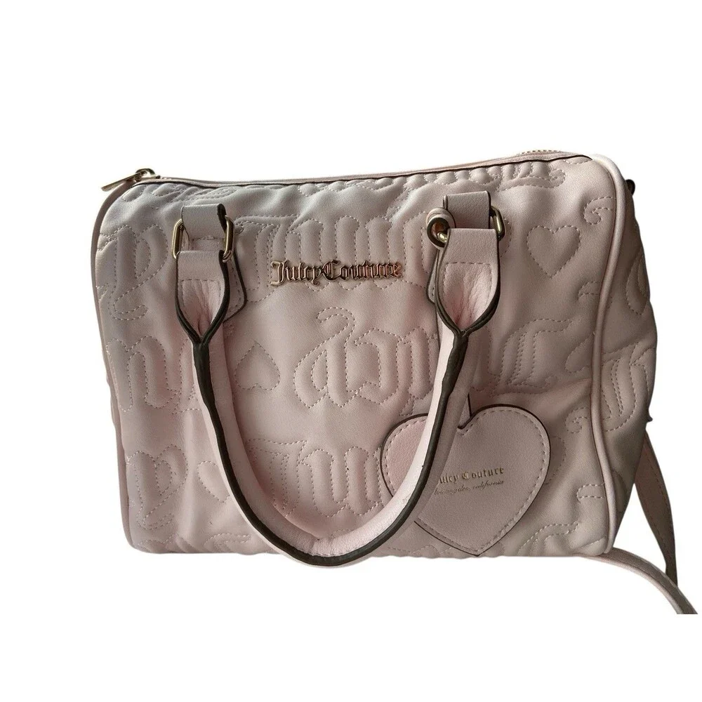 Juicy Couture Fame Satchel Pink Quilted Heart Charm Bag Y2K McBling Pop Coquette